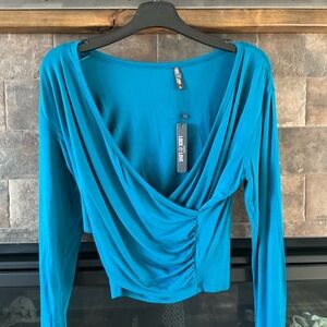 Elegant Teal Wrap Blouse